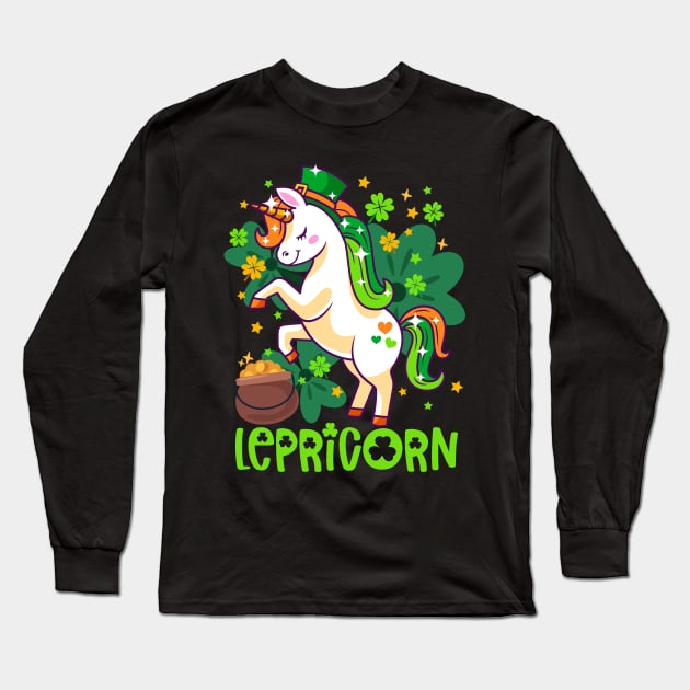 Unicorn Lepricorn St Patricks Day Leprechauns Girls Women Long Sleeve T-Shirt by alcoshirts